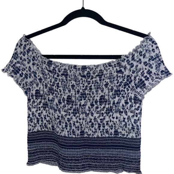 PacSun Lottie Moss smocked crop top size Large blue and white - Picture 9 of 9